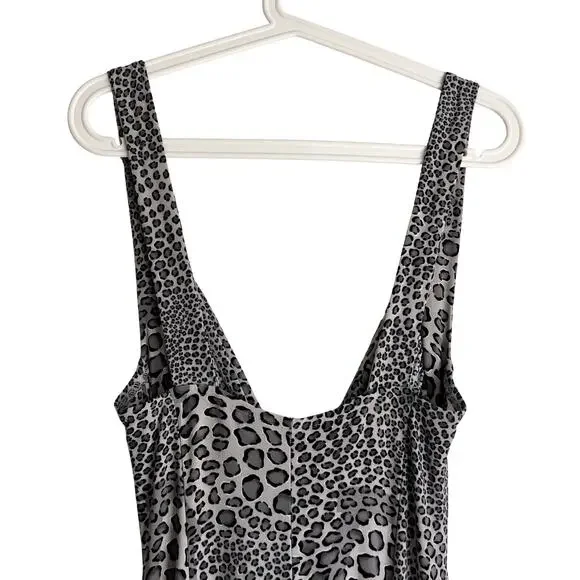 Norma Kamali Leopard Print Sexy Ruched Tank Mini Dress L Grey Animal Print Y2K - Picture 4 of 7